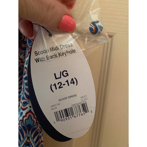 Midi Dress with Keyhole Back Large 12/14 Blue Damask Print NWT - Picture 7 of 10